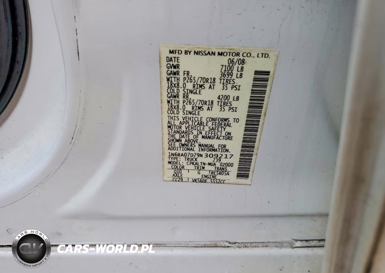 2009 Nissan Titan VIN:1N6BA07D79N309217 - 12