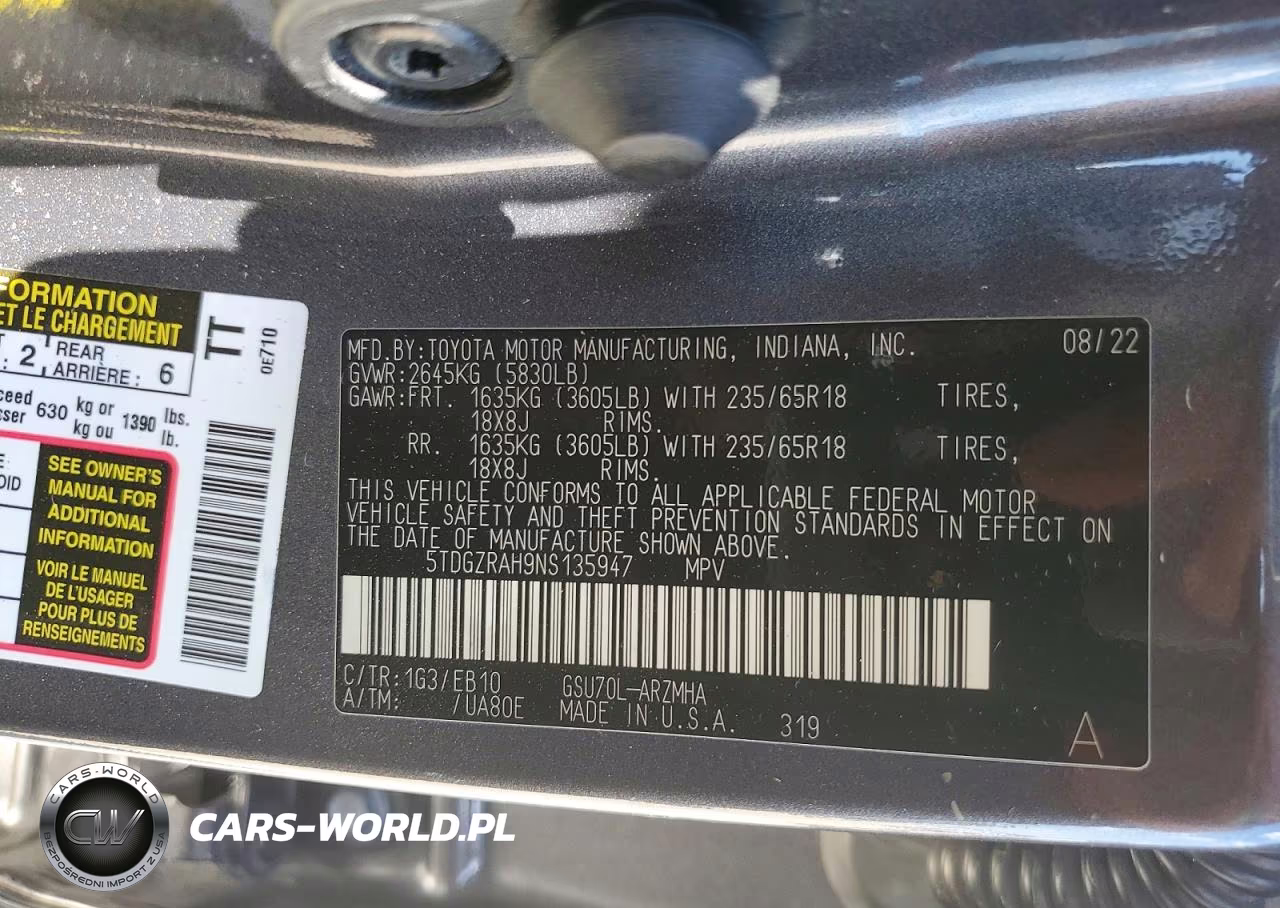2022 Toyota Highlander Xle VIN:5TDGZRAH9NS135947 - 13