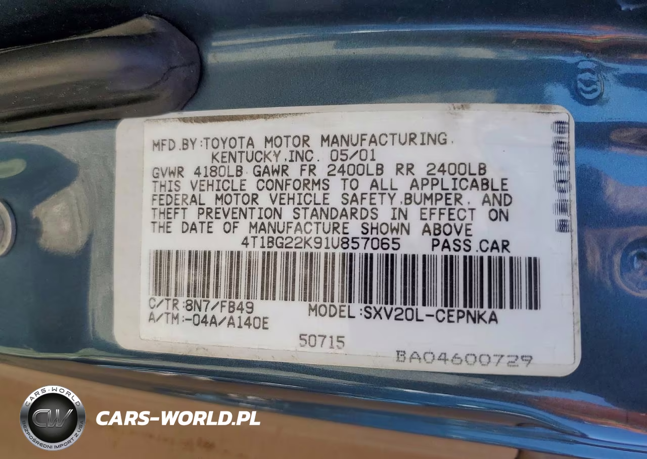 2001 Toyota Camry Le VIN:4T1BG22K91U857065 - 12
