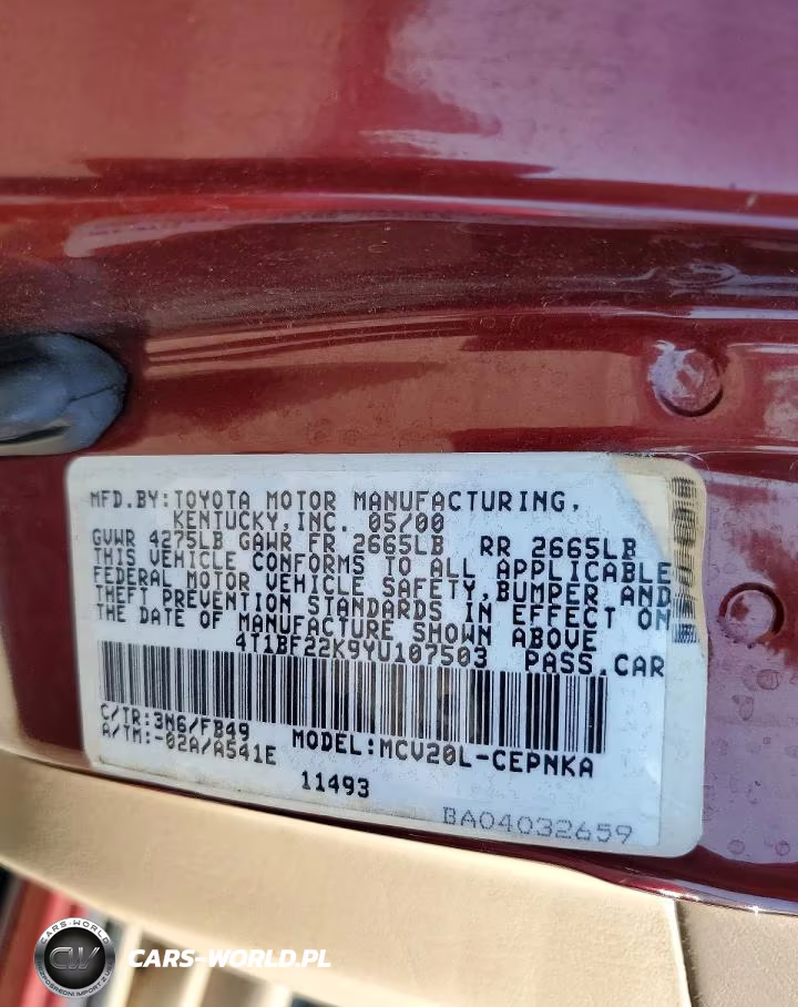 2000 Toyota Camry Le V6 VIN:4T1BF22K9YU107503 - 12