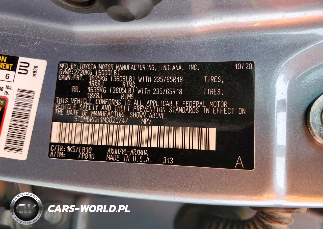2021 Toyota Highlander Hybrid Xle VIN:5TDHBRCH1MS020747 - 13