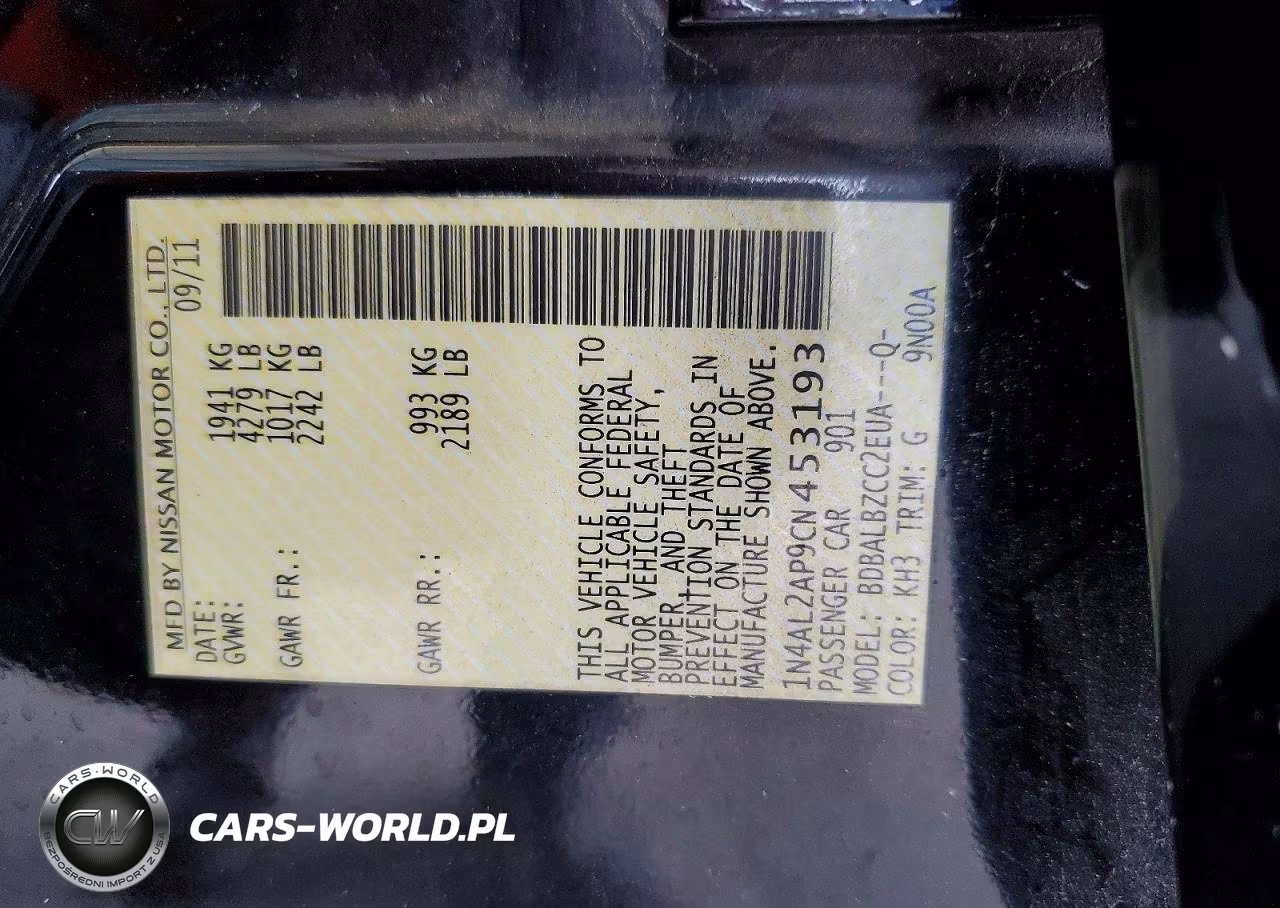 2012 Nissan Altima 2.5 VIN:1N4AL2AP9CN453193 - 12
