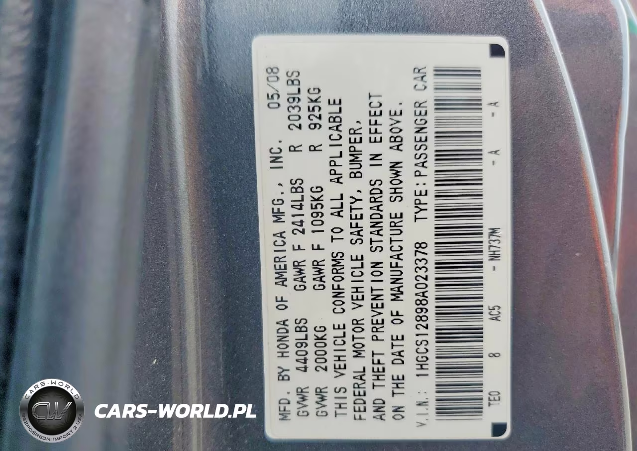 2008 Honda Accord Exl VIN:1HGCS12898A023378 - 12