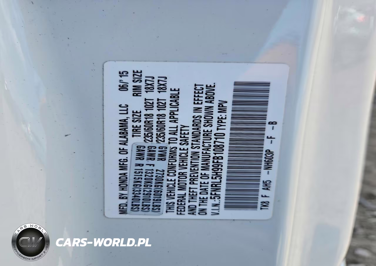 2015 Honda Odyssey Touring VIN:5FNRL5H99FB108710 - 13