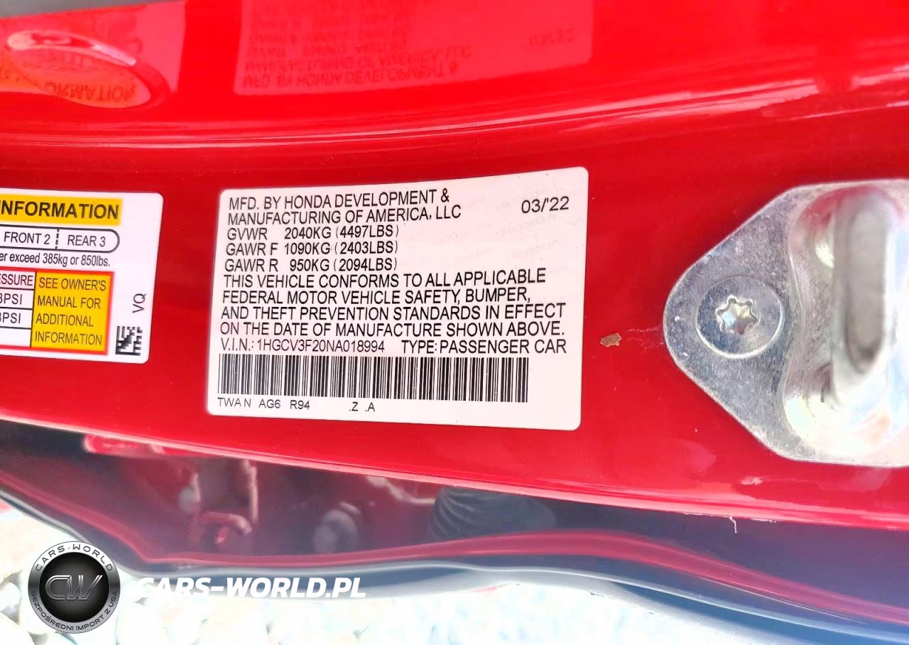 2022 Honda Accord Hybrid Sport VIN:1HGCV3F20NA018994 - 12