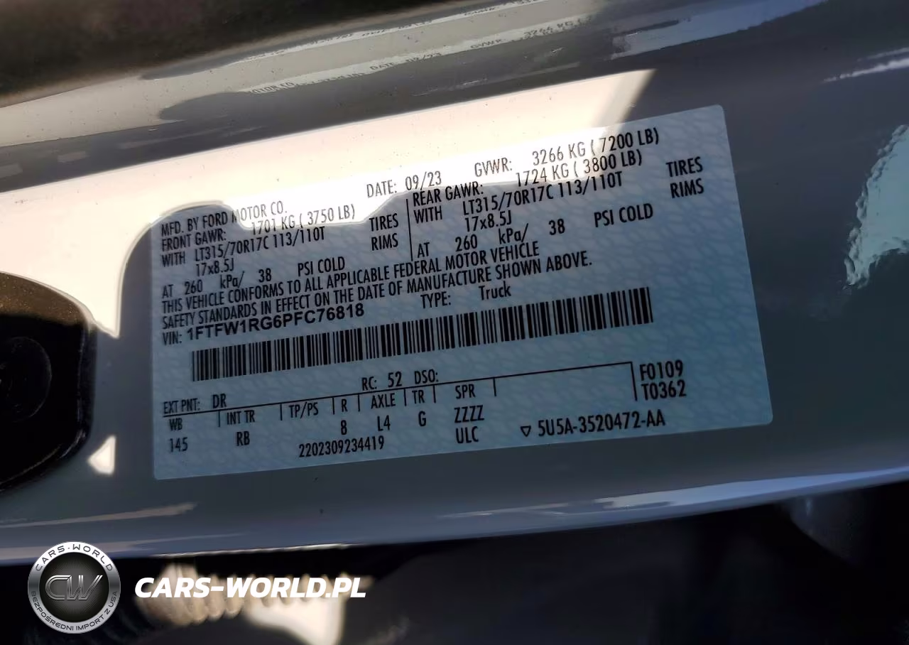 2023 Ford F150 Raptor VIN:1FTFW1RG6PFC76818 - 12