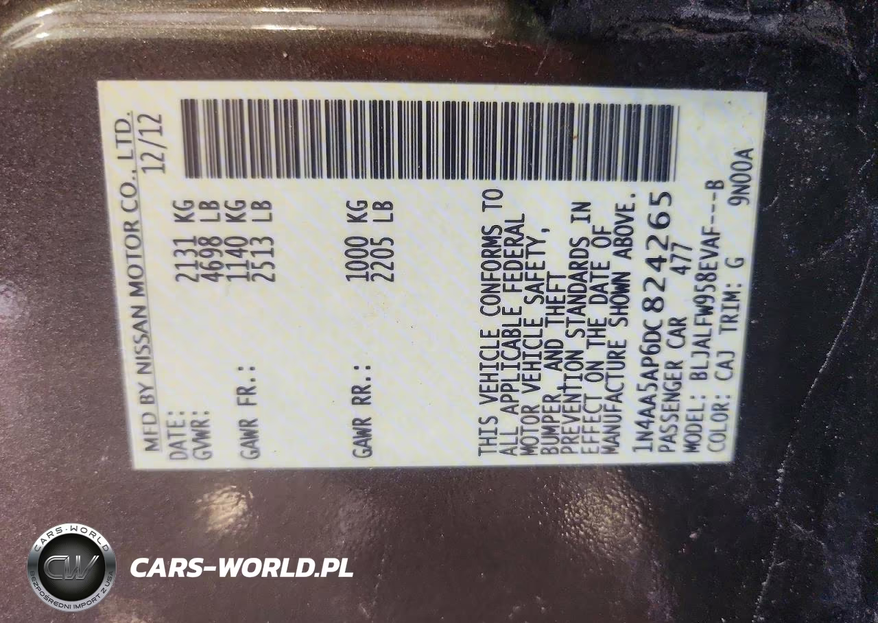 2013 Nissan Maxima 3.5 S VIN:1N4AA5AP6DC824265 - 12