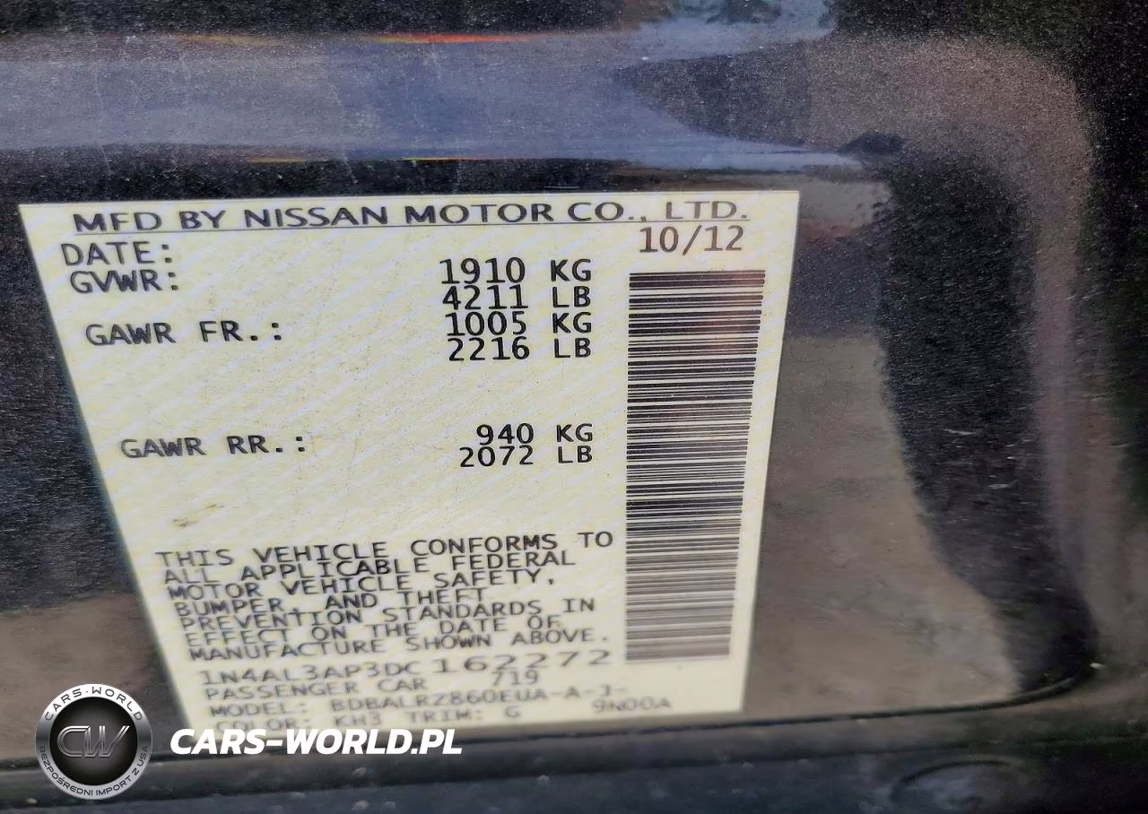 2013 Nissan Altima 2.5 VIN:1N4AL3AP3DC162272 - 12