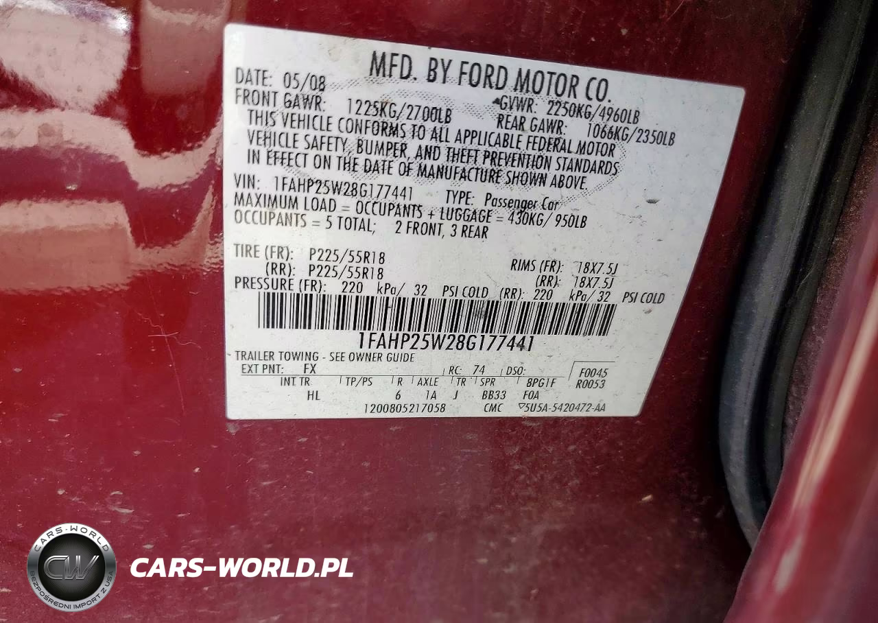 2008 Ford Taurus Limited VIN:1FAHP25W28G177441 - 13