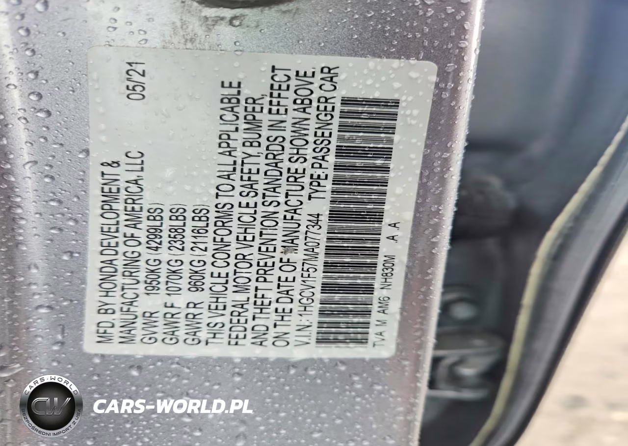 2021 Honda Accord Exl VIN:1HGCV1F57MA077344 - 12