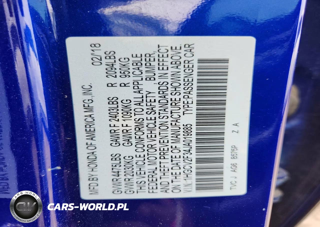 2018 Honda Accord Sport VIN:1HGCV2F34JA019885 - 13