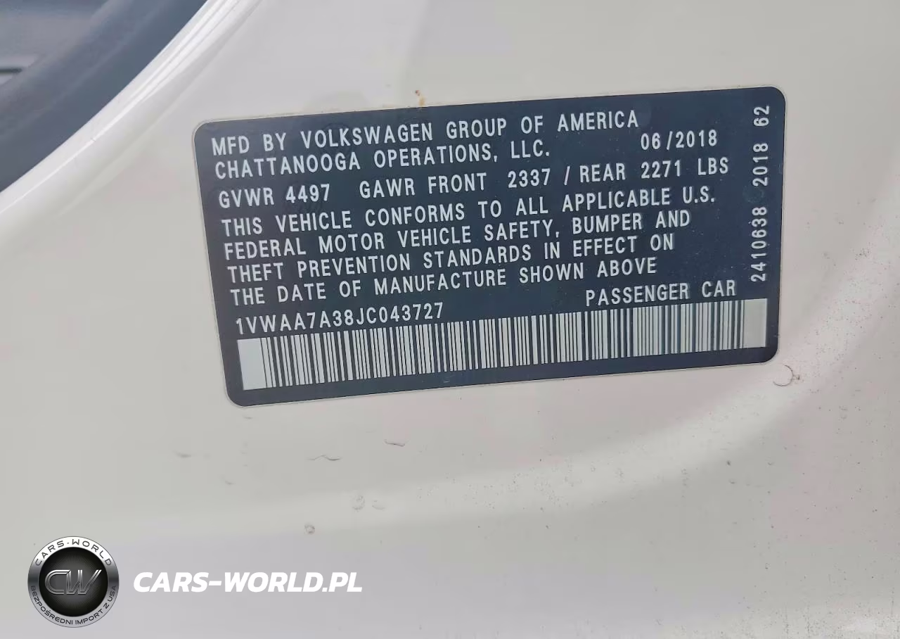 2018 Volkswagen Passat S VIN:1VWAA7A38JC043727 - 12