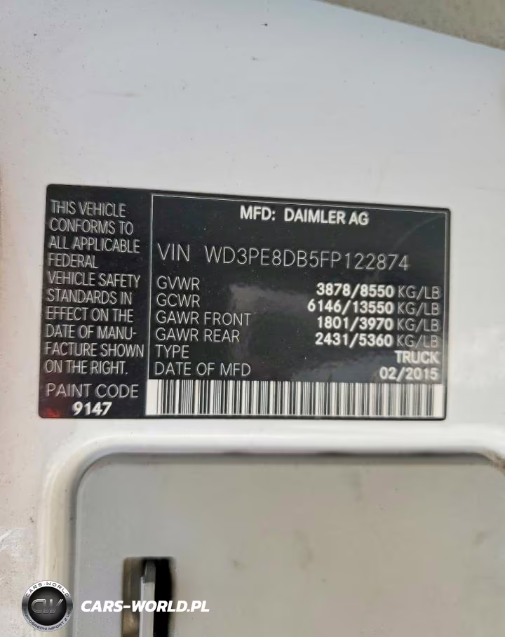 2015 Mercedes-Benz Sprinter 2500 Delivery Van VIN:WD3PE8DB5FP122874 - 14
