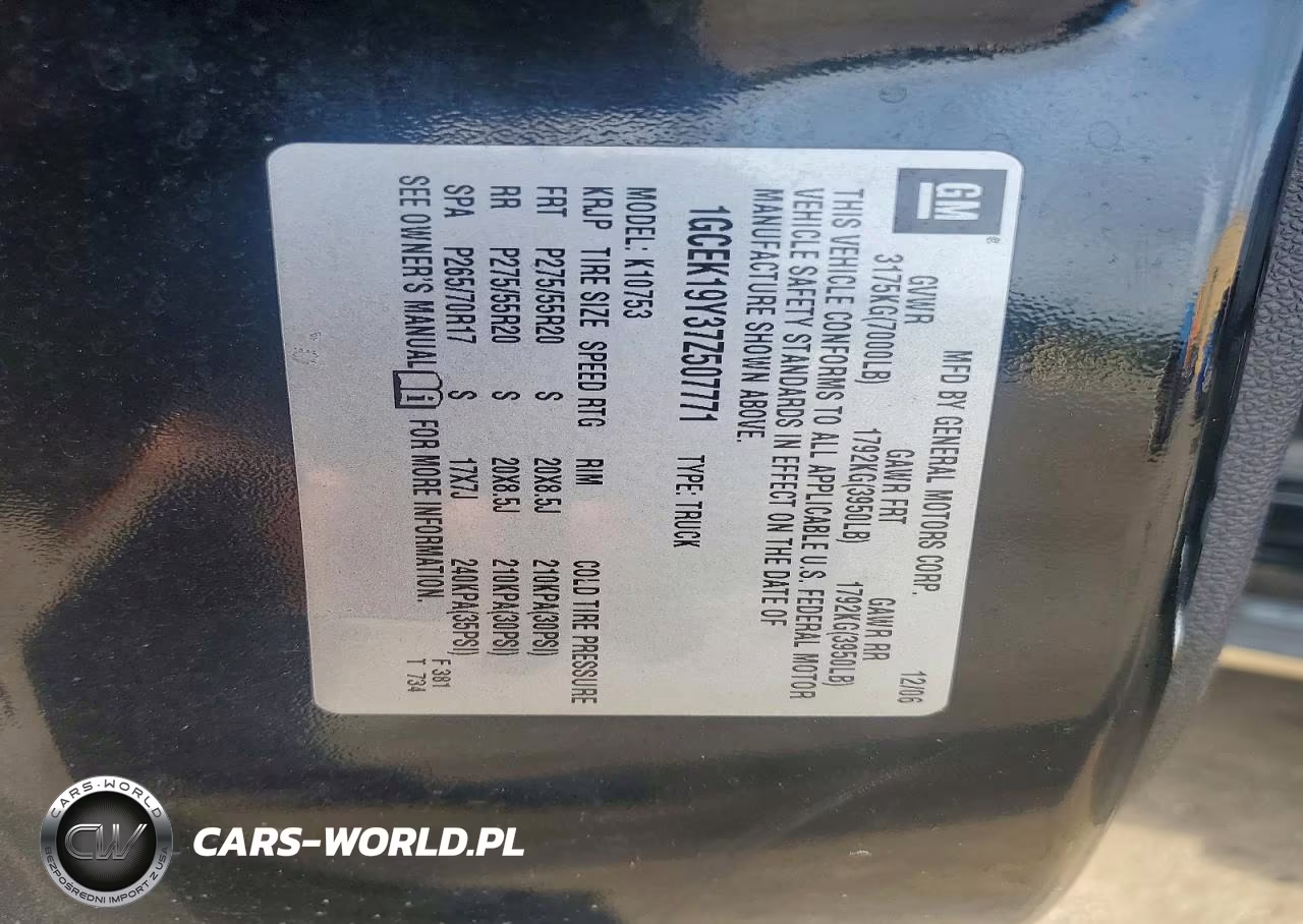2007 Chevrolet Silverado K1500 VIN:1GCEK19Y37Z507771 - 12