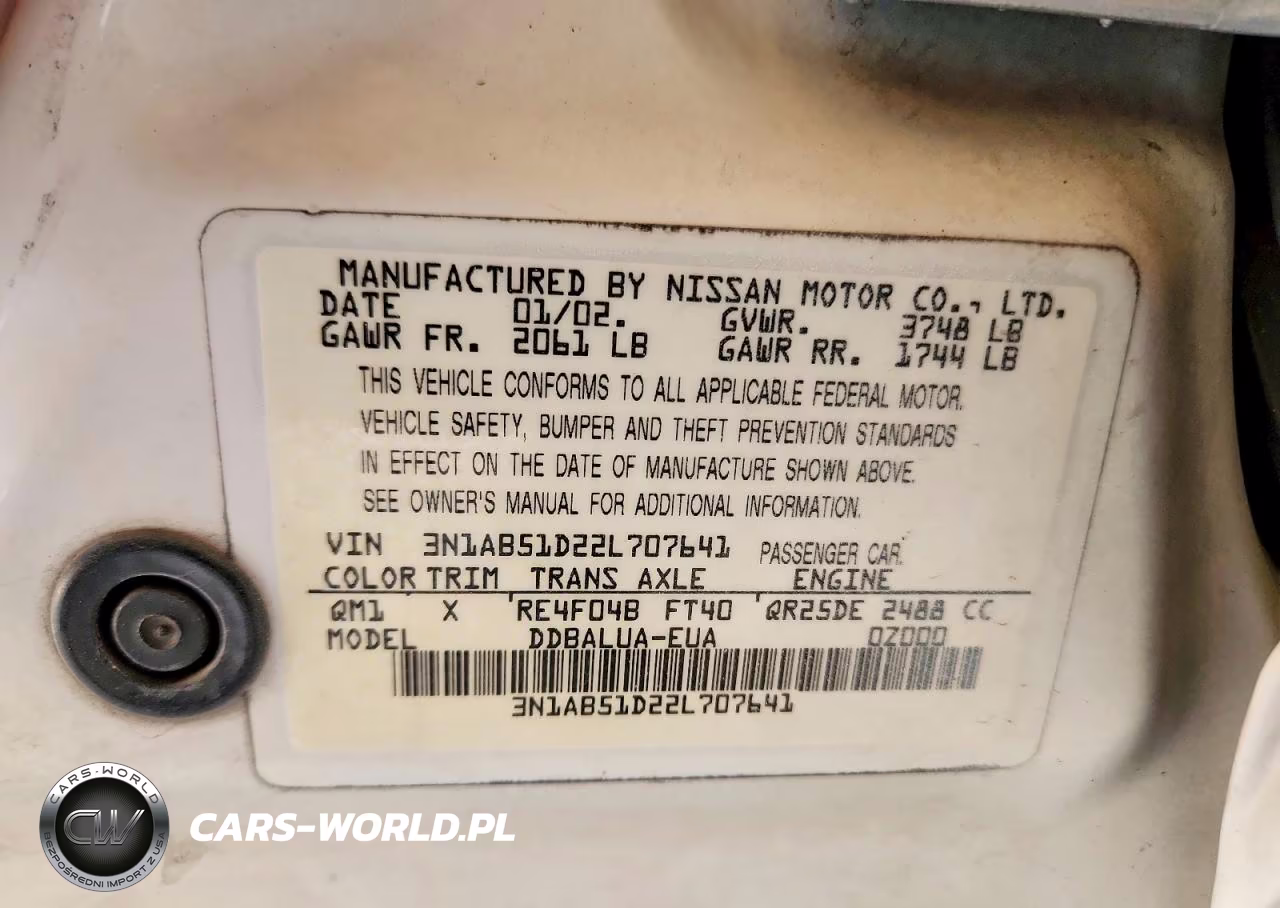 2002 Nissan Sentra Se-R Spec V VIN:3N1AB51D22L707641 - 12