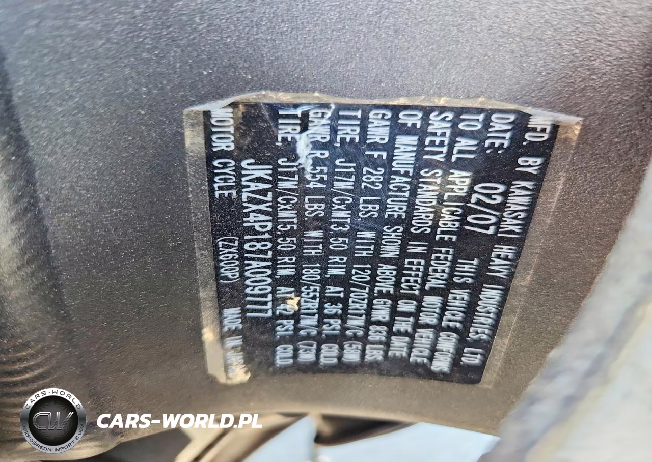2007 Kawasaki Zx600 P VIN:JKAZX4P187A009777 - 8