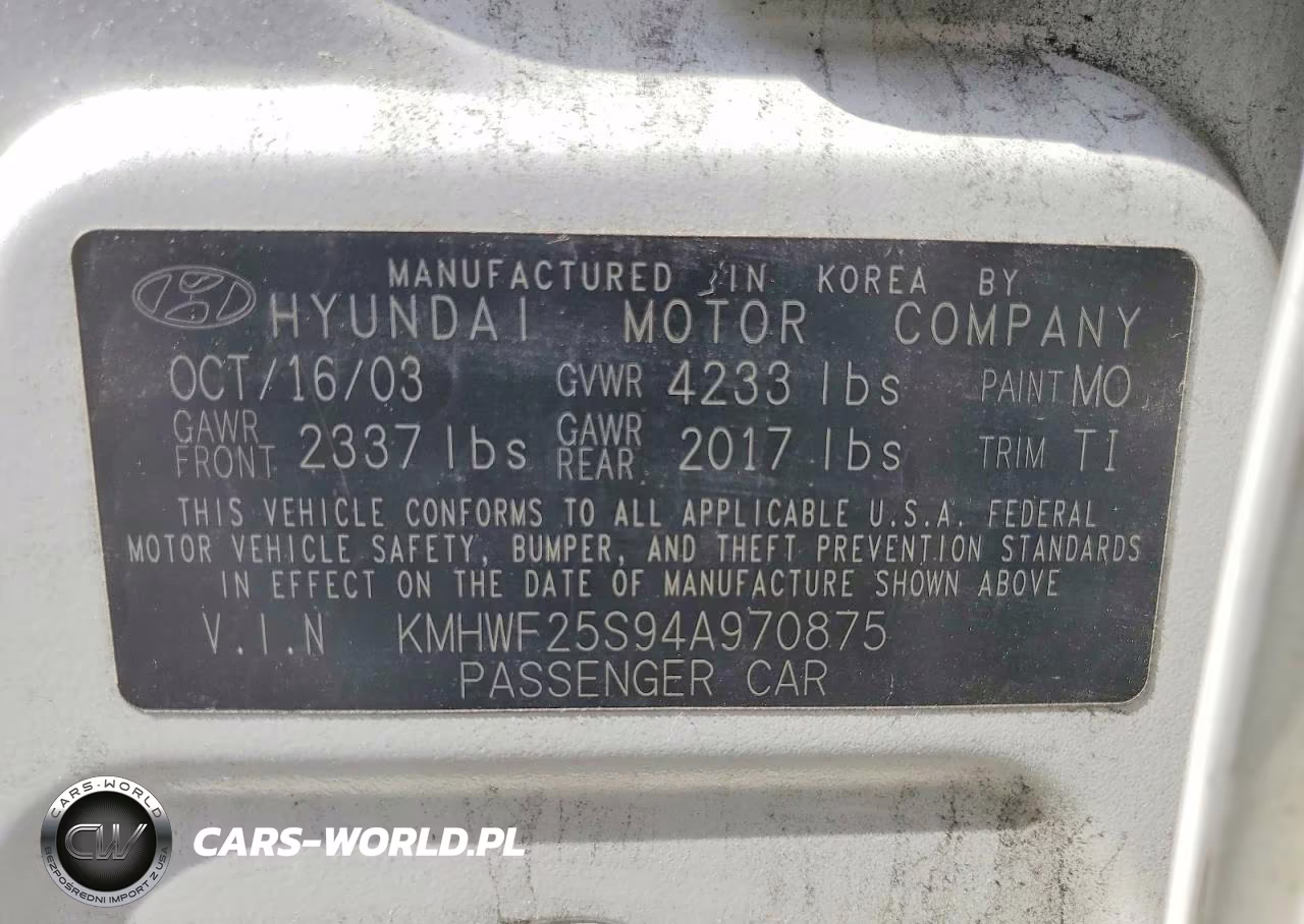 2004 Hyundai Sonata Gl VIN:KMHWF25S94A970875 - 12