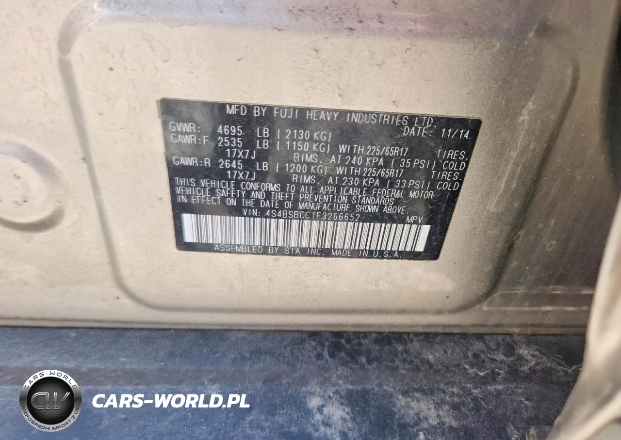 2015 Subaru Outback 2.5I Premium VIN:4S4BSBCC1F3266652 - 13