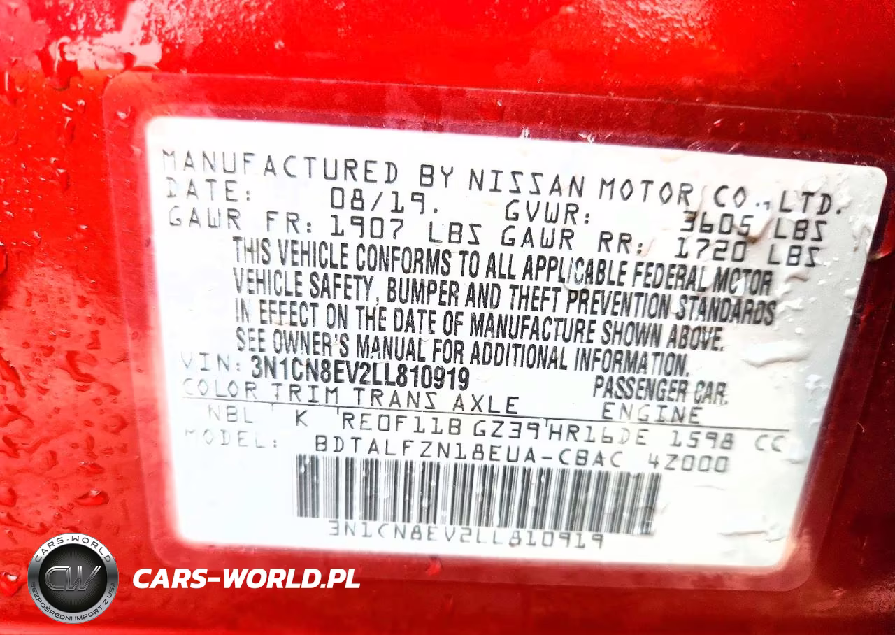 2020 Nissan Versa Sv VIN:3N1CN8EV2LL810919 - 12