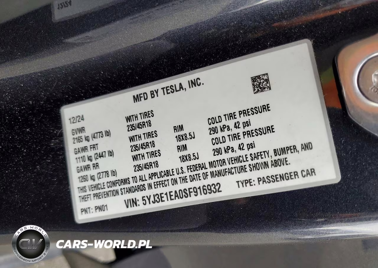2025 Tesla Model 3 VIN:5YJ3E1EA0SF916932 - 12