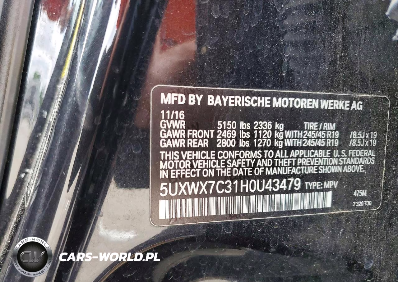 2017 BMW X3 xDrive35I VIN:5UXWX7C31H0U43479 - 13