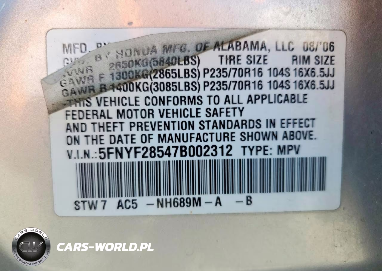 2007 Honda Pilot Exl VIN:5FNYF28547B002312 - 13