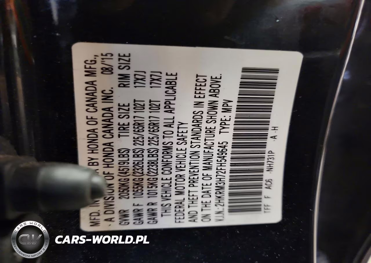 2015 Honda Cr-V Exl VIN:2HKRM3H72FH549645 - 13