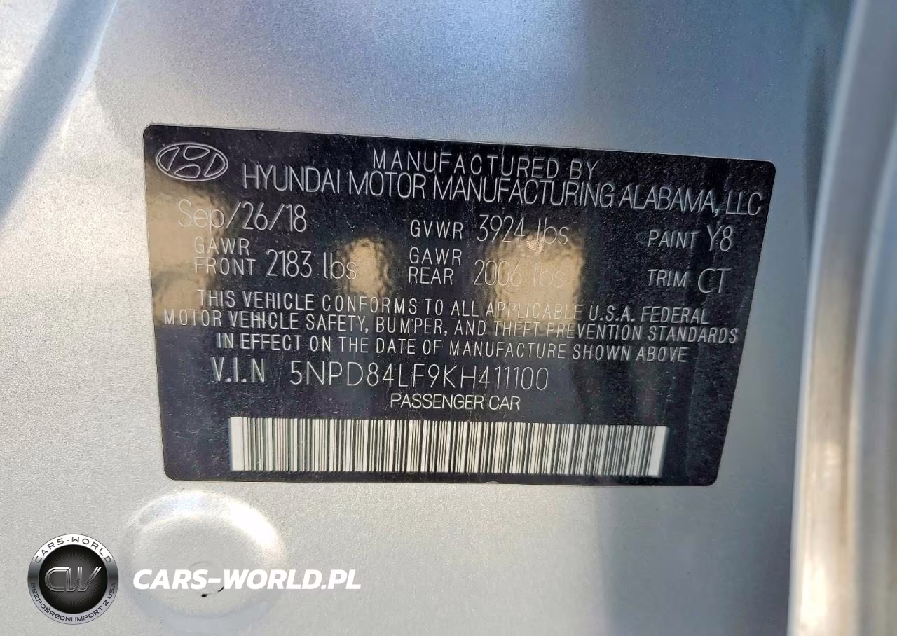 HYUNDAI ELANTRA VIN:5NPD84LF9KH411100 - 12