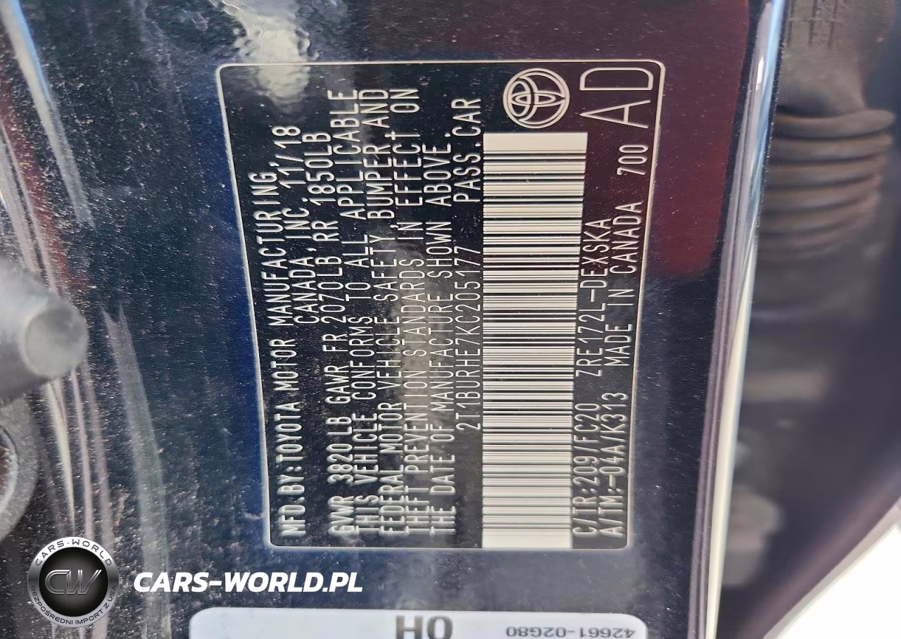 2019 Toyota Corolla Se VIN:2T1BURHE7KC205177 - 12