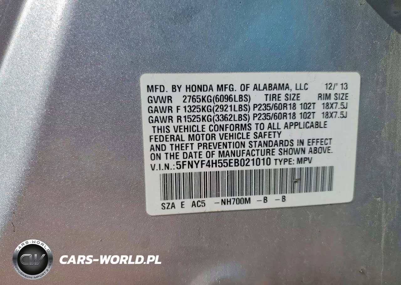 2014 Honda Pilot Exl VIN:5FNYF4H55EB021010 - 13
