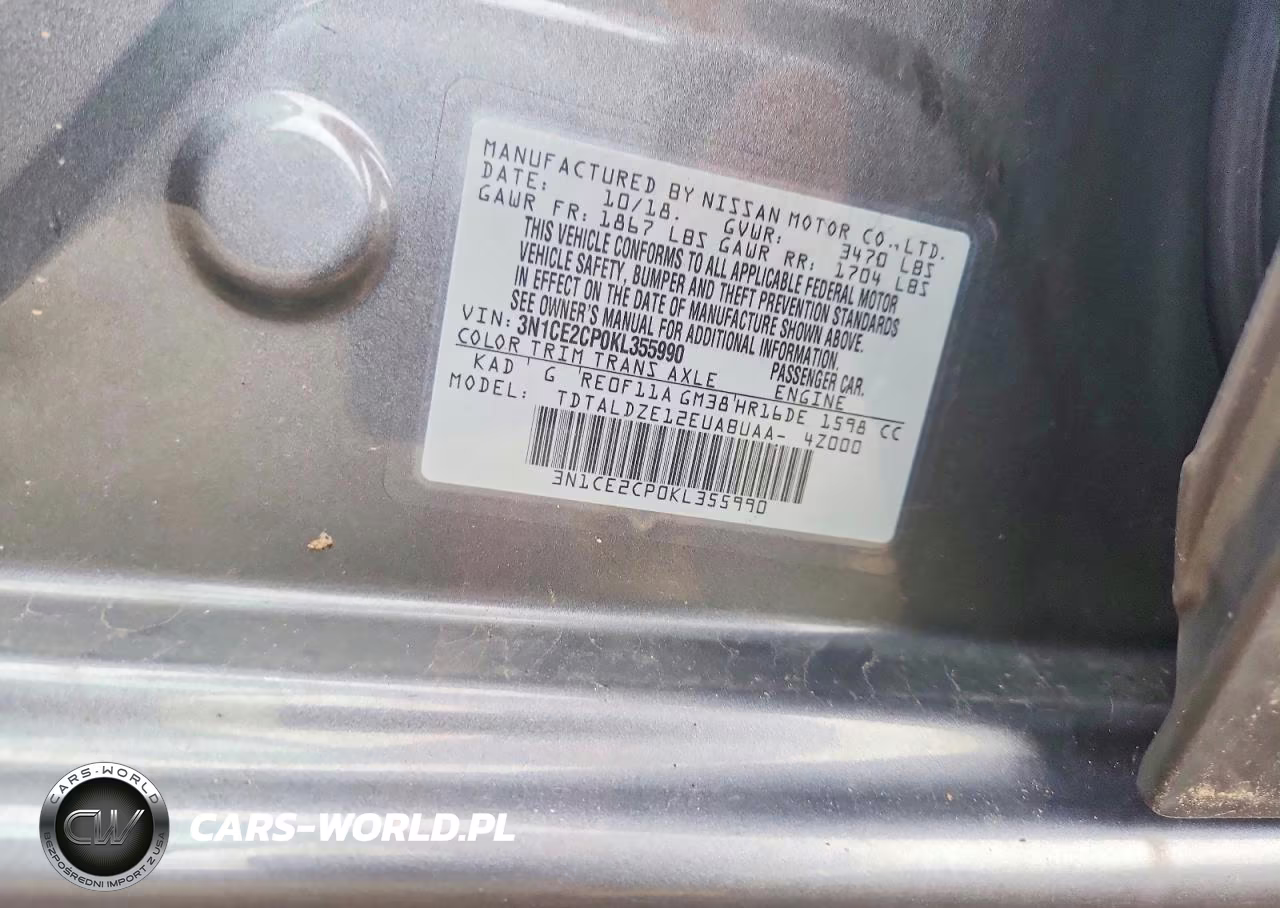 2019 Nissan Versa Note Sv VIN:3N1CE2CP0KL355990 - 12