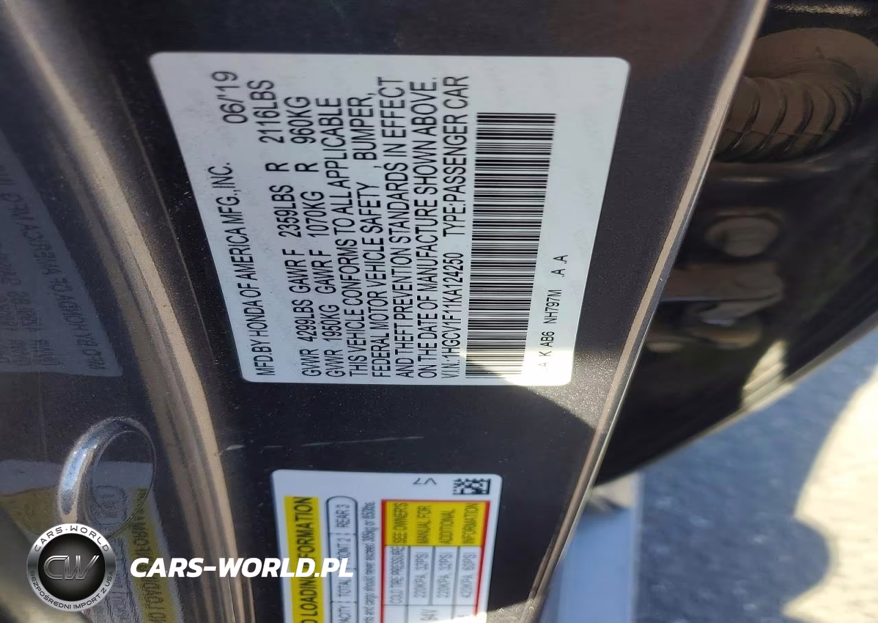 2019 Honda Accord Lx VIN:1HGCV1F11KA124250 - 12