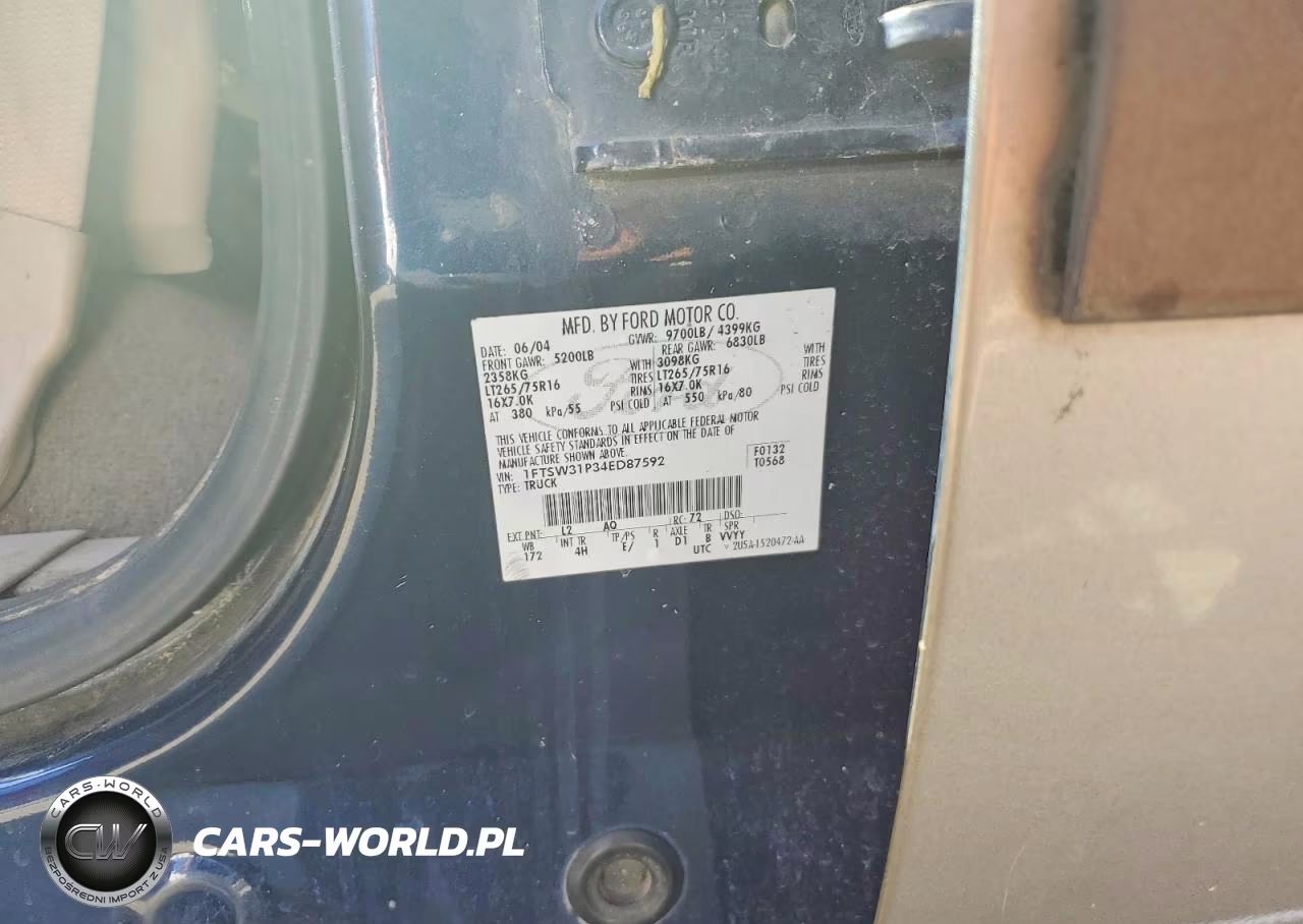 2004 Ford F350 Srw Super Duty VIN:1FTSW31P34ED87592 - 12