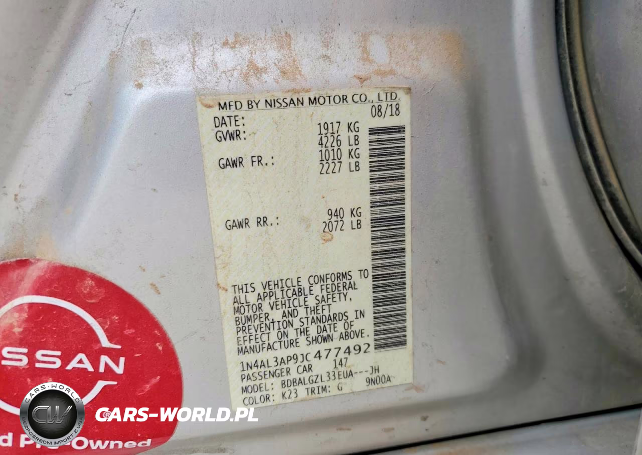 2018 Nissan Altima 2.5 S VIN:1N4AL3AP9JC477492 - 12