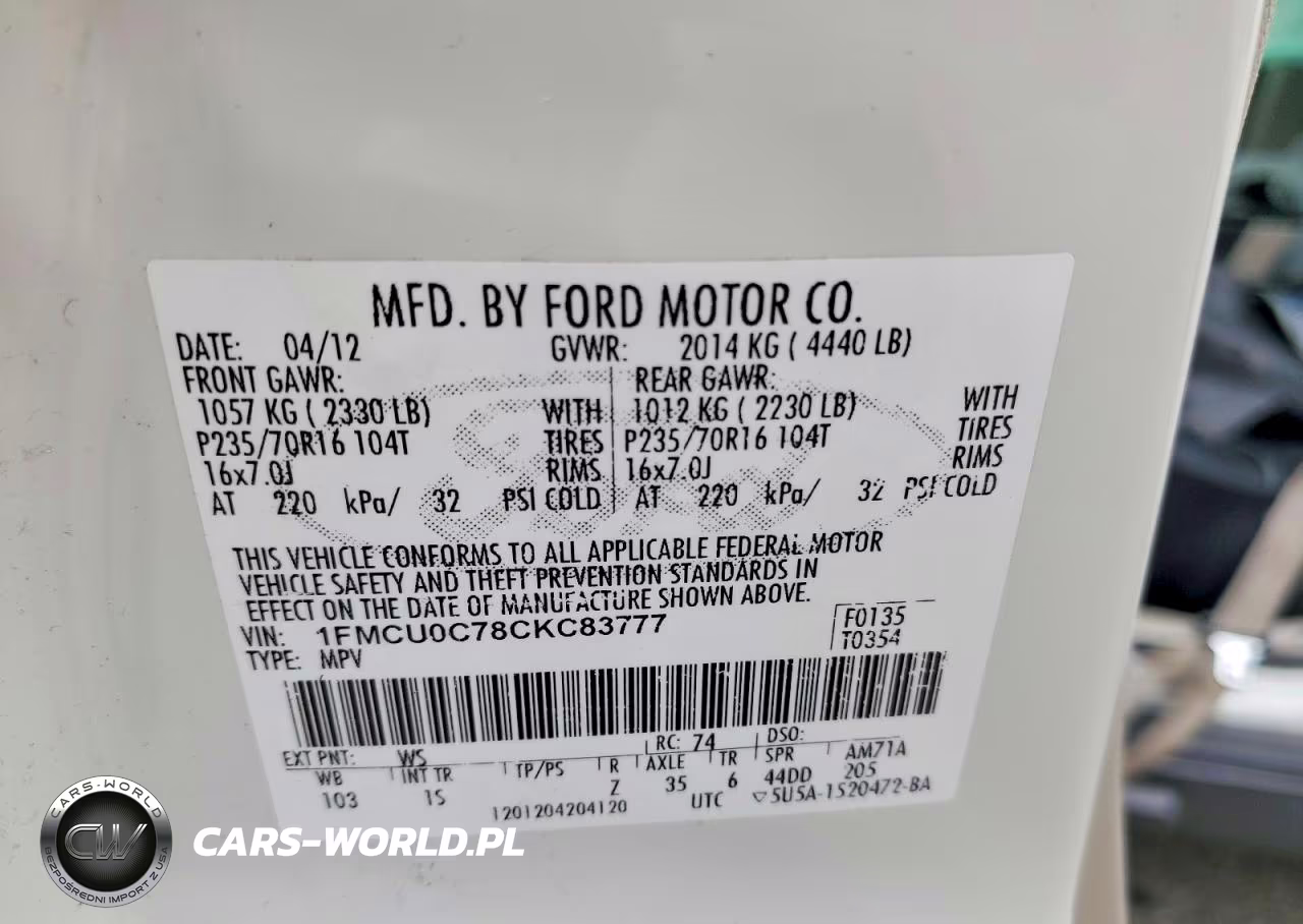 2012 Ford Escape Xls VIN:1FMCU0C78CKC83777 - 13