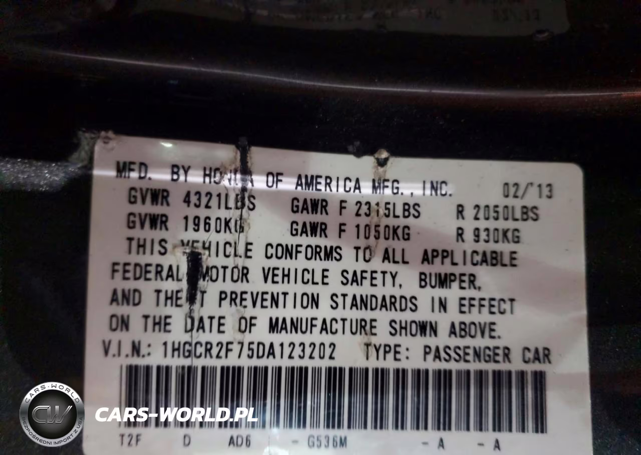 2013 Honda Accord Ex VIN:1HGCR2F75DA123202 - 12