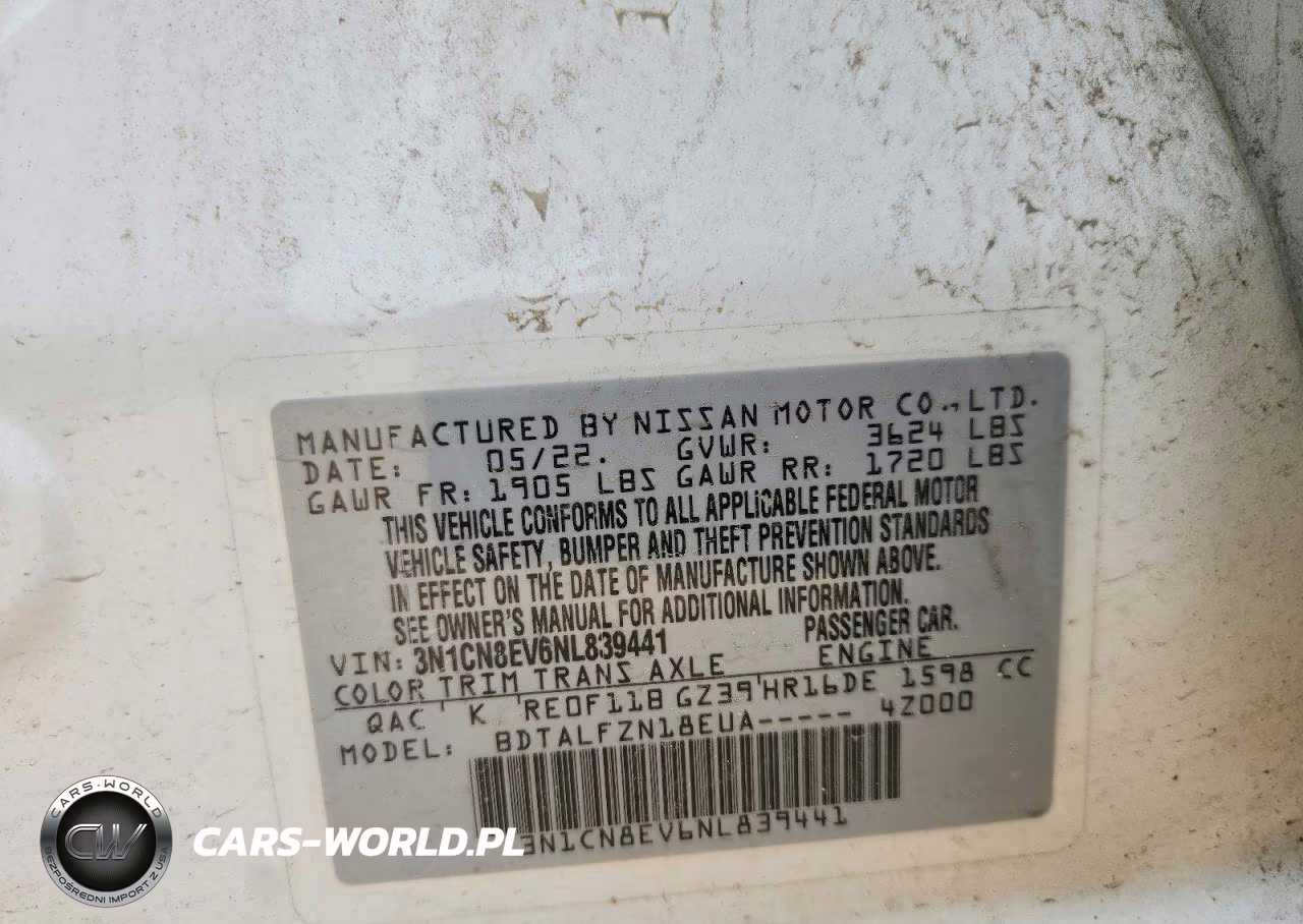 2022 Nissan Versa Sv VIN:3N1CN8EV6NL839441 - 13