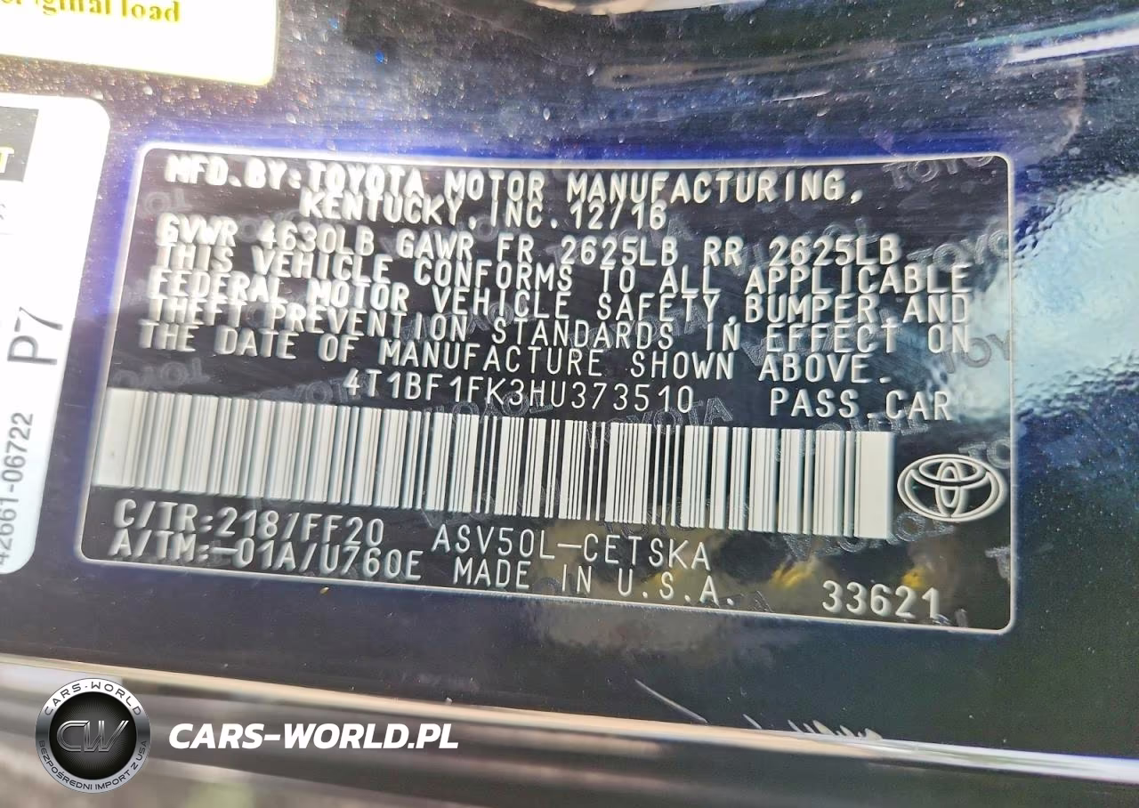 2017 Toyota Camry Se VIN:4T1BF1FK3HU373510 - 12