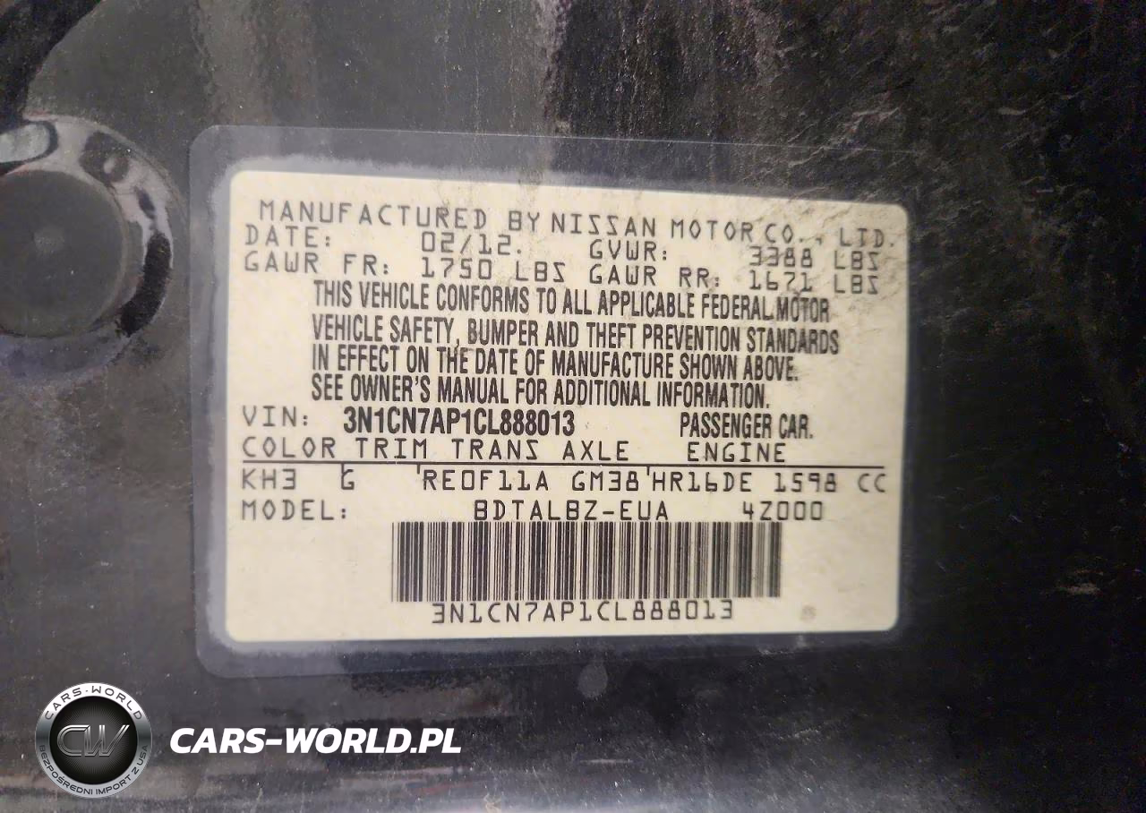 2012 Nissan Versa 1.6 S VIN:3N1CN7AP1CL888013 - 12
