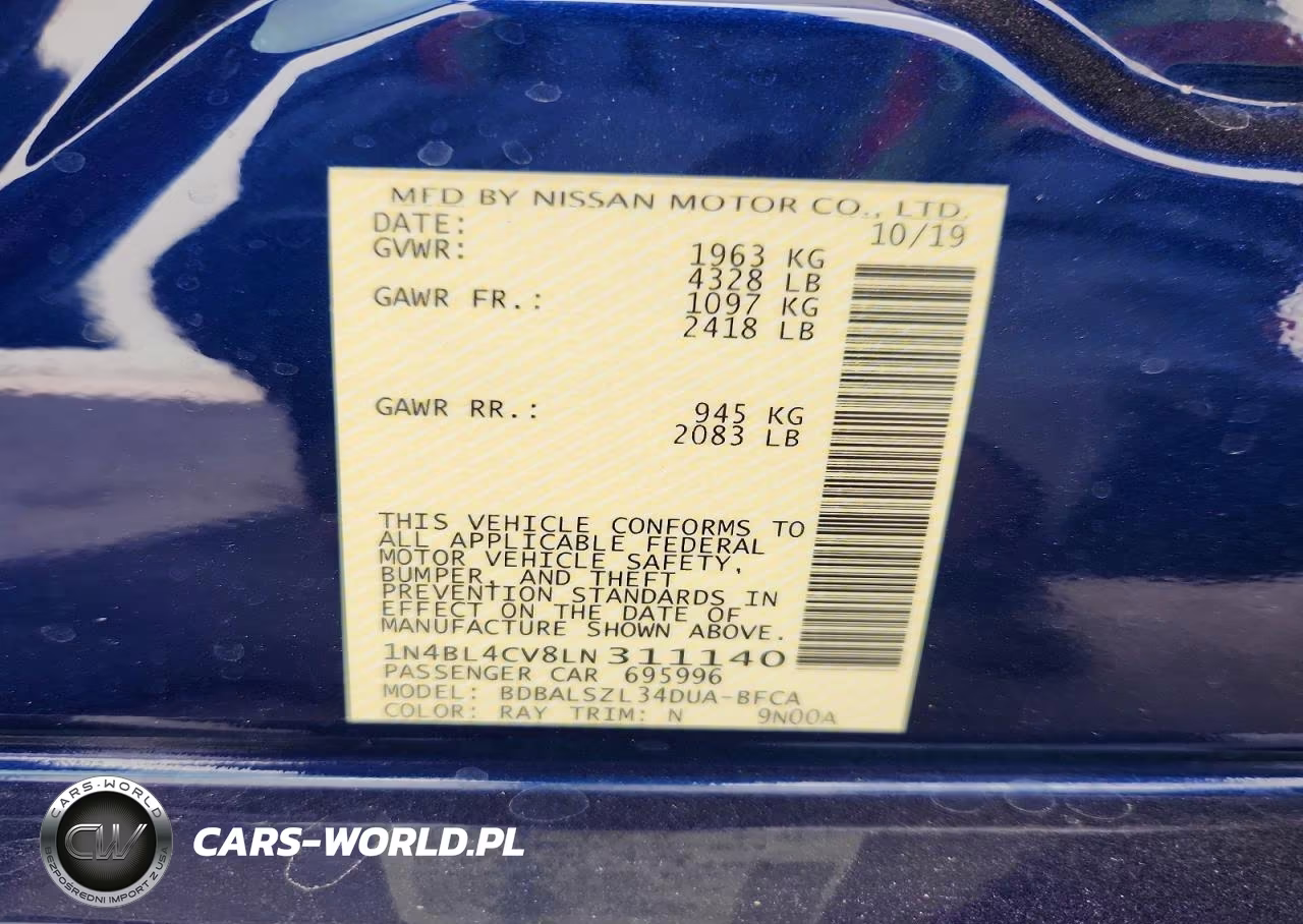2020 Nissan Altima Sr VIN:1N4BL4CV8LN311140 - 12