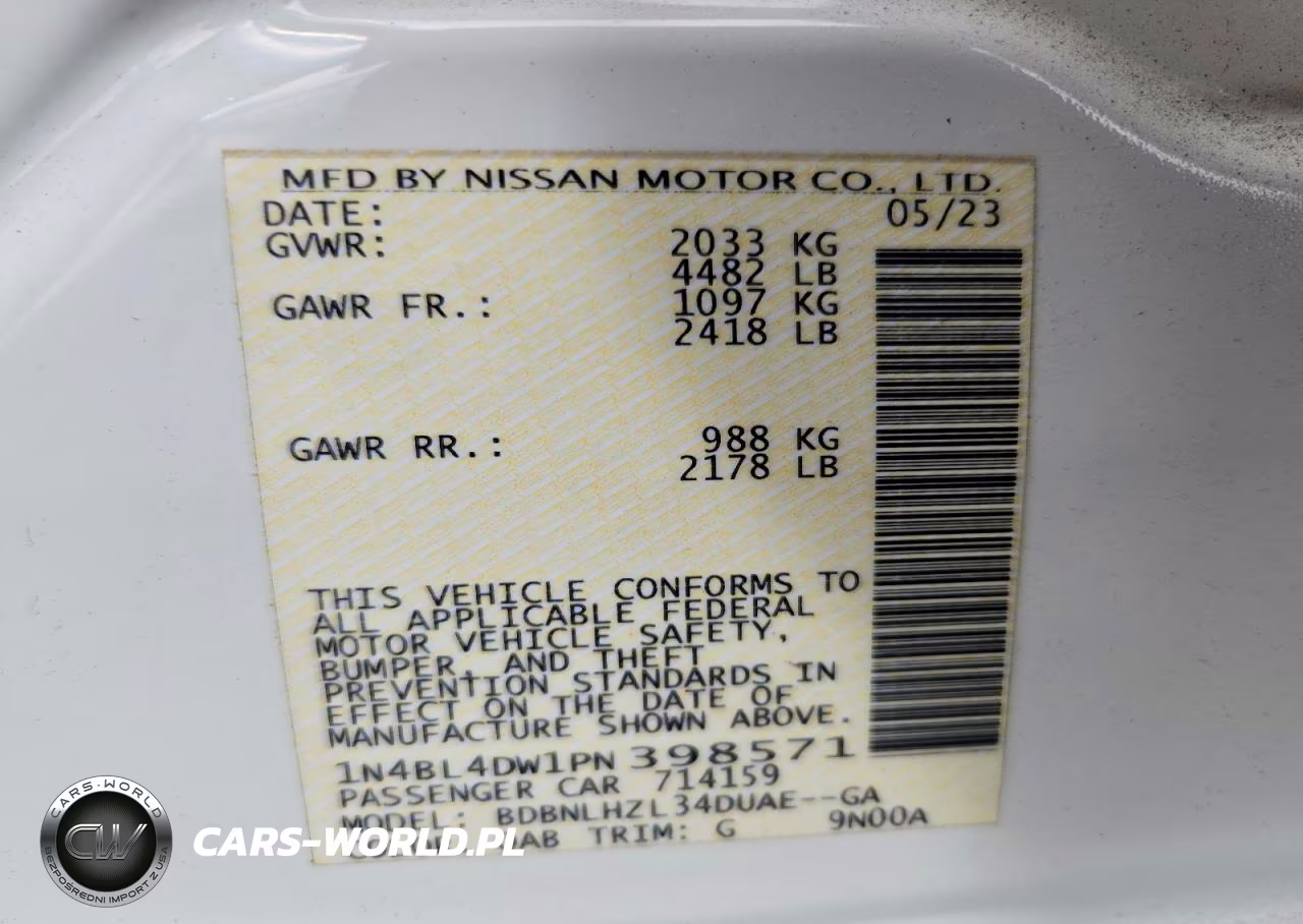 2023 Nissan Altima Sv VIN:1N4BL4DW1PN398571 - 12