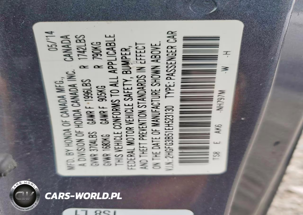 2014 Honda Civic Lx VIN:2HGFG3B51EH523130 - 12
