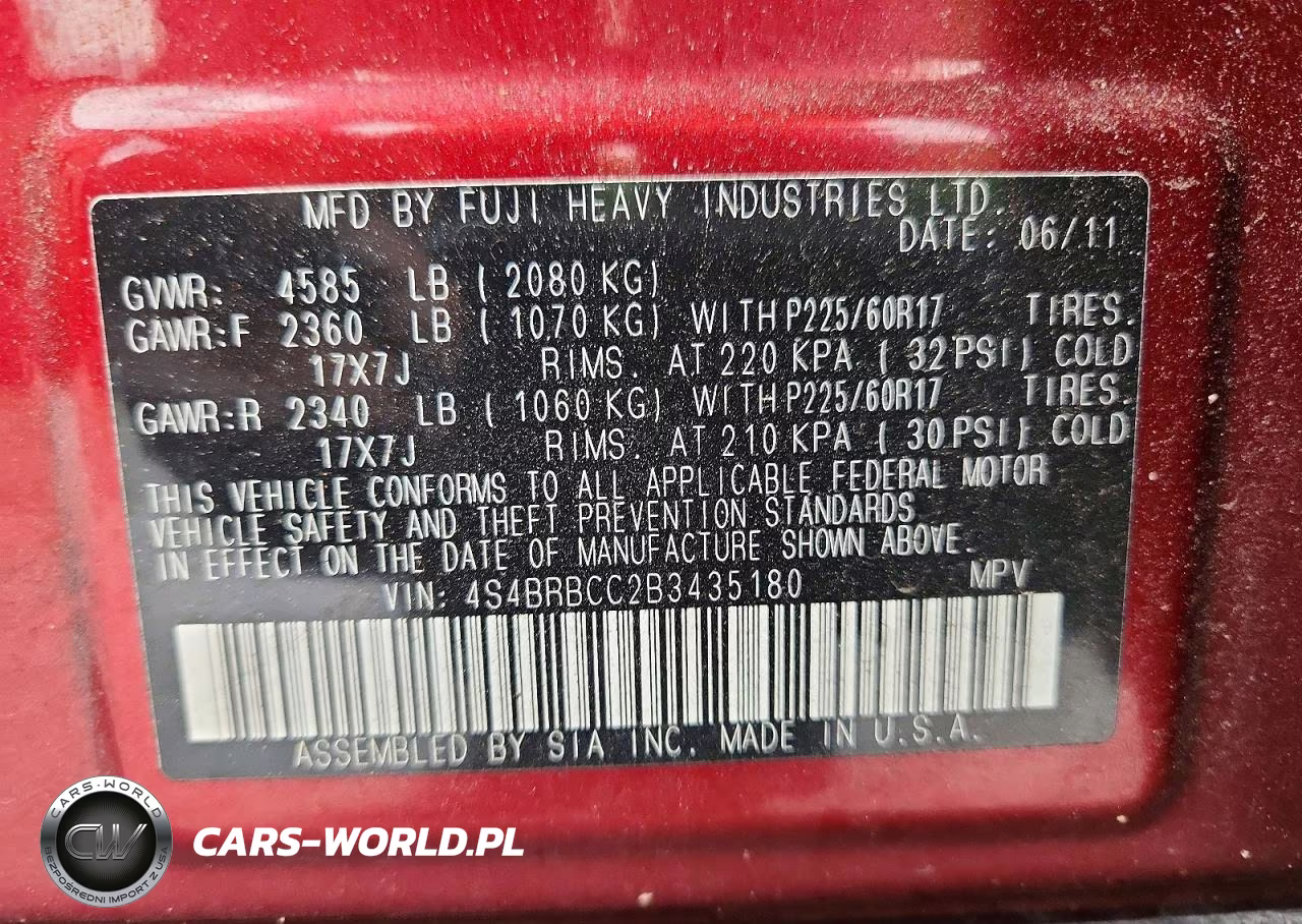 2011 Subaru Outback 2.5I Premium VIN:4S4BRBCC2B3435180 - 12