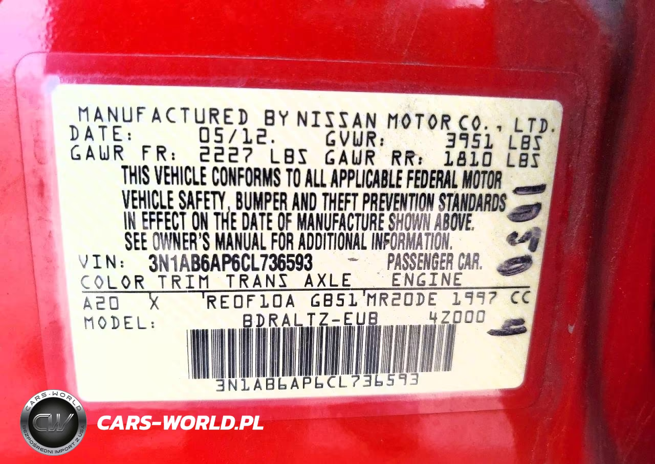 2012 Nissan Sentra 2.0 VIN:3N1AB6AP6CL736593 - 12