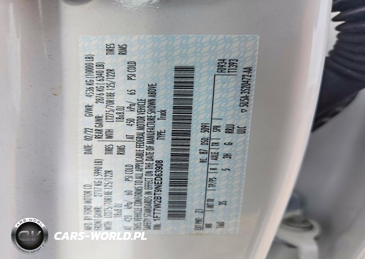 2022 Ford F250 Super Duty VIN:1FT7W2BT9NED63908 - 12