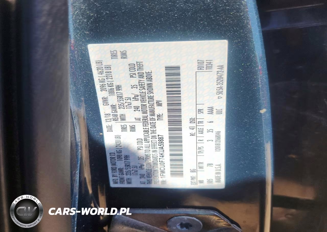 2019 Ford Escape S VIN:1FMCU0F74KUA59887 - 13