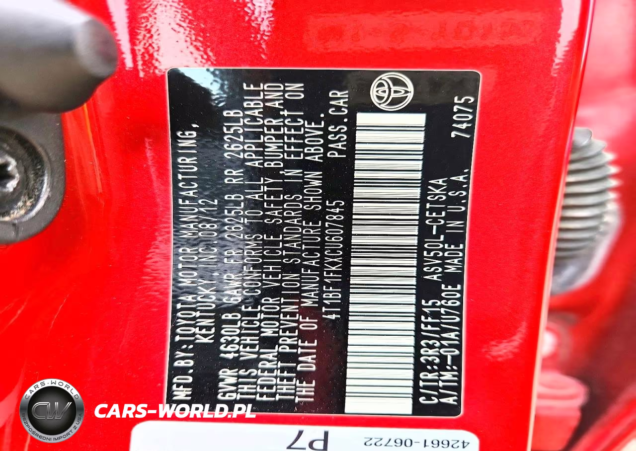 2012 Toyota Camry Se VIN:4T1BF1FKXCU607845 - 12