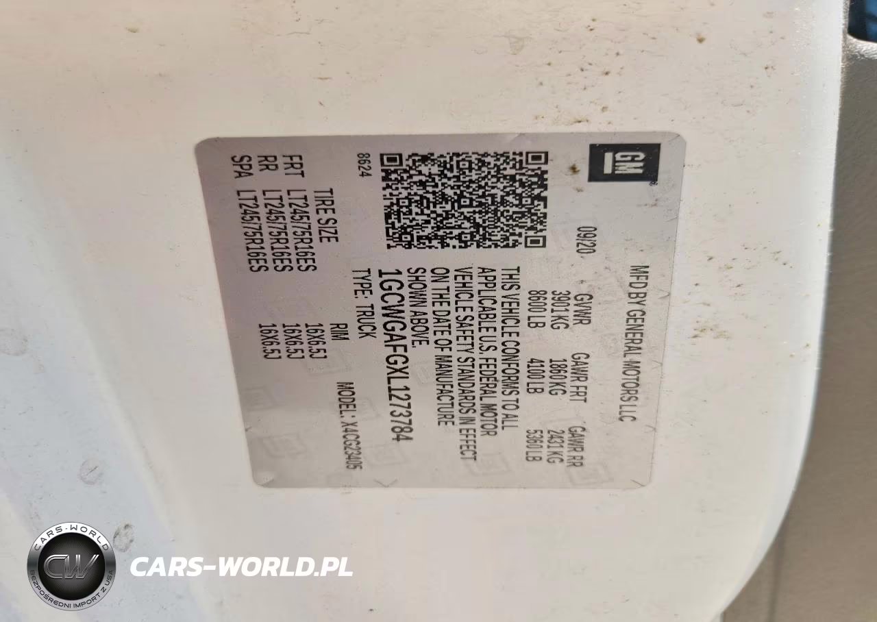 2020 Chevrolet Express 2500 Cargo Delivery Van VIN:1GCWGAFGXL1273784 - 13