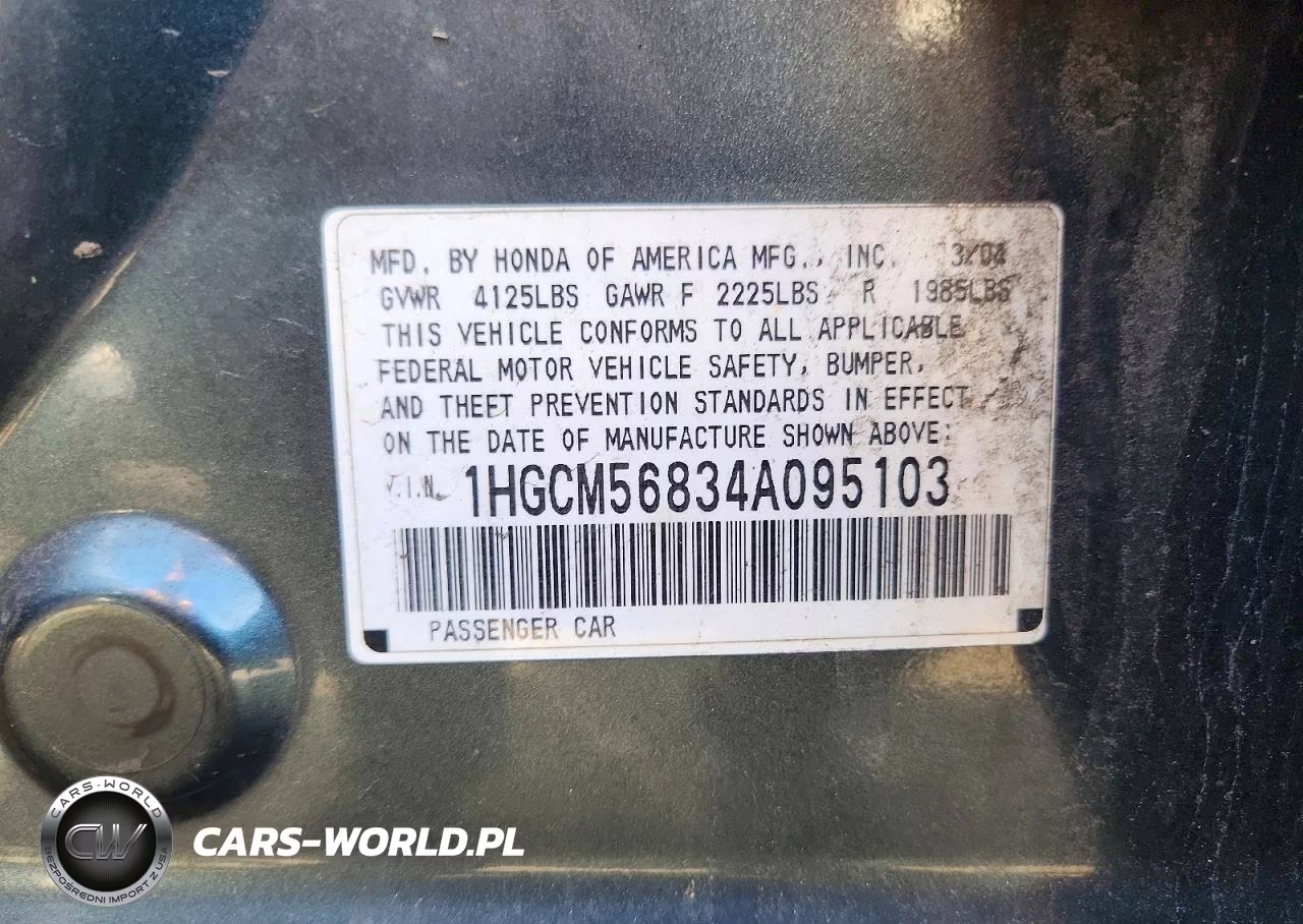 2004 Honda Accord Ex VIN:1HGCM56834A095103 - 12