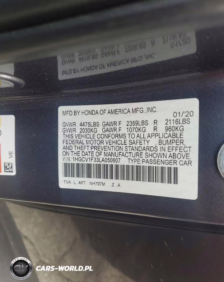 2020 Honda Accord Sport VIN:1HGCV1F33LA050607 - 12